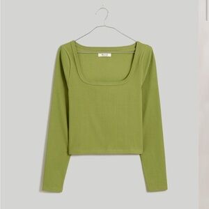 Madewell Square-Neck Long-Sleeve Crop Tee in Sleekhold | Medium | Sweet Pine